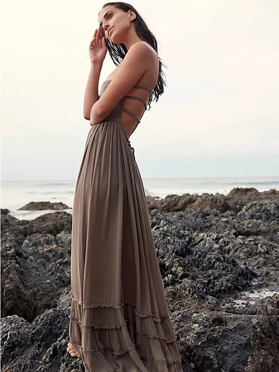 Free People Dresses & Skirts - Free People Strappy Open-Back Maxi Dress in Taupe